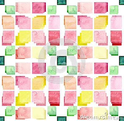 Seamless Pattern with Watercolor Squares in Fresh Colors Stock Photo