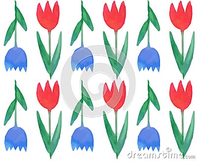 Seamless pattern with watercolor tulips Vector Illustration