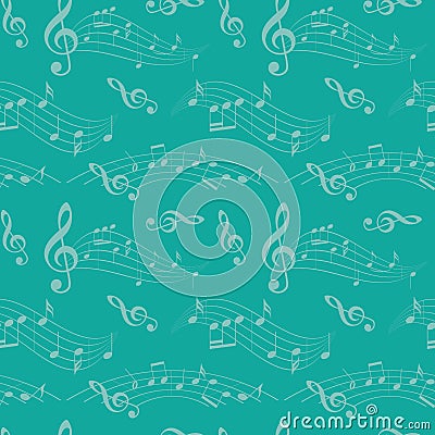 Seamless pattern with wavy music notes - vector aquamarine background Vector Illustration