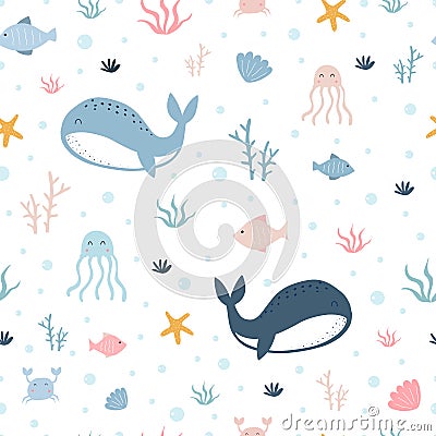 Seamless pattern whale in the sea Vector Illustration