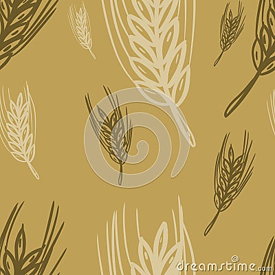 Seamless pattern with wheat plants on brown background toned beige Traditional print, bakery design, packaging wallpaper Stock Photo