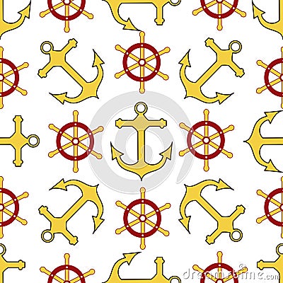 Seamless pattern. Wheel, anchor. Endless textures for your pirate party design, greeting cards, and, posters. - Vector graphics Stock Photo