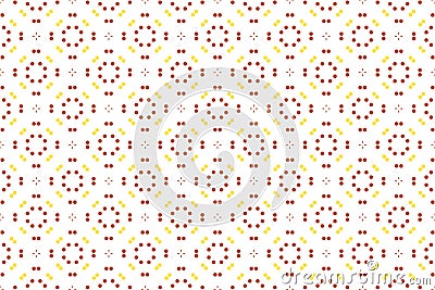 Seamless pattern. White background, four rayed stars and dots in yellow and brown colors Stock Photo