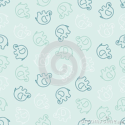 Seamless pattern with white and blue elephants Vector Illustration