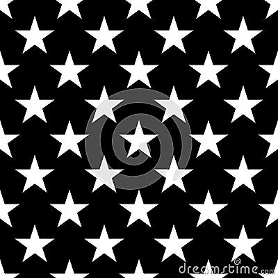 Seamless pattern of white five-pointed stars on black background. Vector illustration Vector Illustration