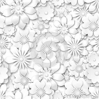 Seamless pattern - white flowers with 3d effect Vector Illustration