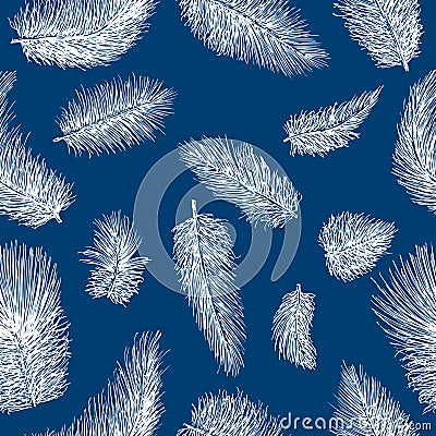 Seamless pattern of white fluffy birds feathers Vector Illustration