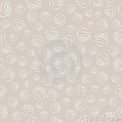 Seamless pattern with white hand drawn rose silhouettes on a pastel gray background Vector Illustration