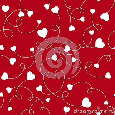 Seamless pattern white hearts on a red background Vector Illustration