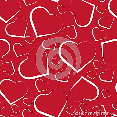 Seamless pattern with white hearts on red Vector Illustration