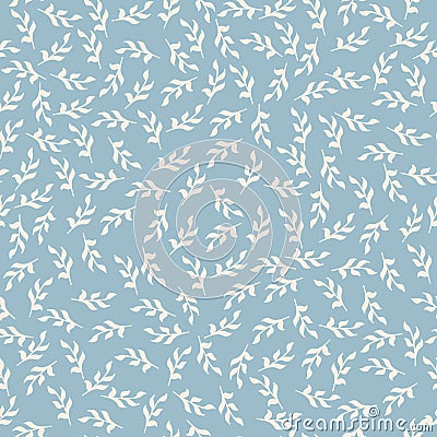 Seamless pattern with white leaves on faded blue Vector Illustration