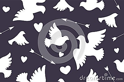 Seamless pattern with white love doves Vector Illustration