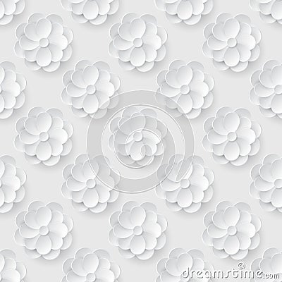 Seamless pattern with white paper flowers. Vector Illustration