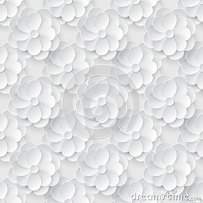 Seamless pattern with white paper flowers. Vector Illustration