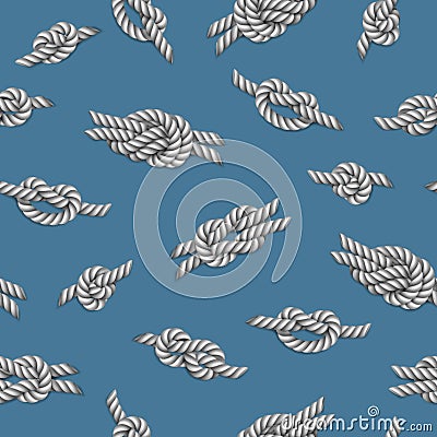 Seamless pattern with white ropes and marine knots over green background Vector Illustration