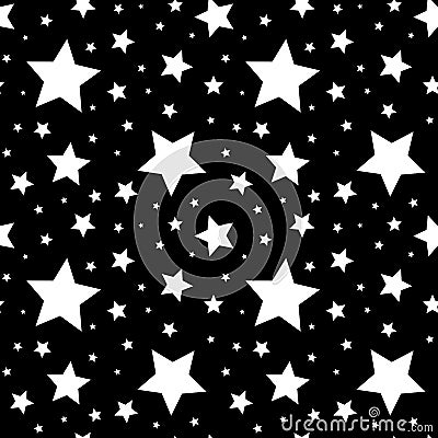 Seamless pattern with white stars on black. Vector illustration. Vector Illustration