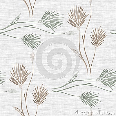 Seamless pattern of wild big gray and green flowers on a light gray background. Watercolor Editorial Stock Photo