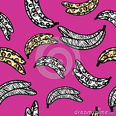 Seamless pattern with wild life colored bananas Vector Illustration