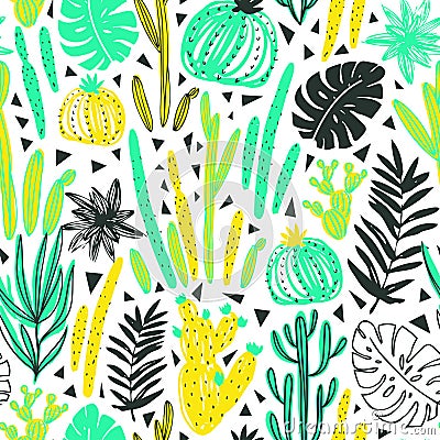 Seamless pattern with wild tropical rainforest. Tropic vector repeating background. Vector Illustration