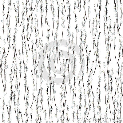 Seamless pattern with willow branches Cartoon Illustration