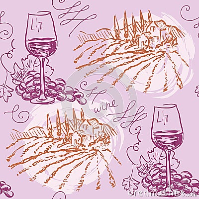 Seamless pattern - wine and winemaking Vector Illustration