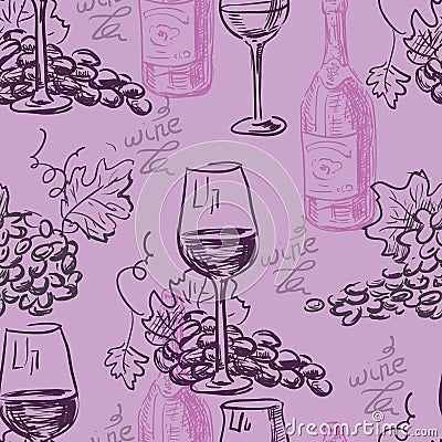 Seamless pattern - wine and winemaking Vector Illustration