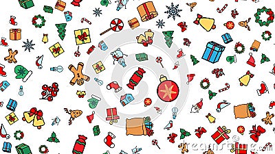 Seamless pattern with winter objects. Merry Christmas, Happy New Year holiday items and symbols. Childhood, holly Vector Illustration
