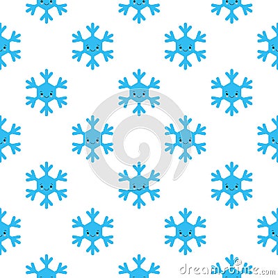 Seamless pattern of winter snowflakes, vector background. Repeated texture, surface, wrapping paper. Cute blue snow flakes for Stock Photo