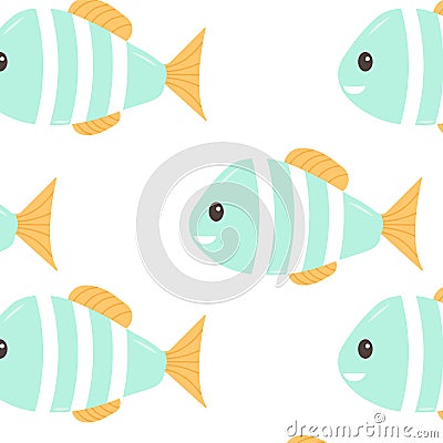 Seamless pattern witn hand drawn Fish. Sea animal. Ocean vibes. Element of sea life in doodle cartoon. Vector Vector Illustration