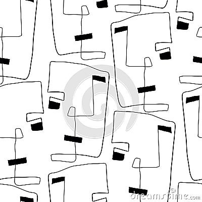 Seamless pattern witn linear art. Continuous line. Modern outine design Vector Illustration