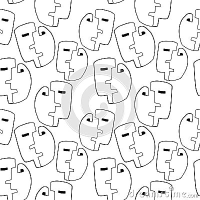 Seamless pattern witn linear art. Continuous line. Modern outine design Vector Illustration