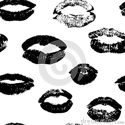 Seamless pattern with women`s lips in black and white colors Vector Illustration