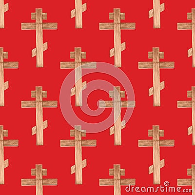 Seamless pattern with wooden cross. Religious background Stock Photo