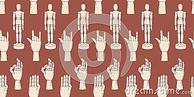 pattern with wooden mannequin and hand gestures Vector Illustration