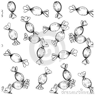 Seamless pattern wrapped hard candy ink sketch Vector Illustration