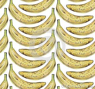 Seamless pattern with yellow bananas drawn by hand with colored pencil Stock Photo