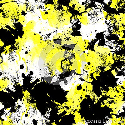 Seamless pattern of yellow and black watercolor blots Stock Photo