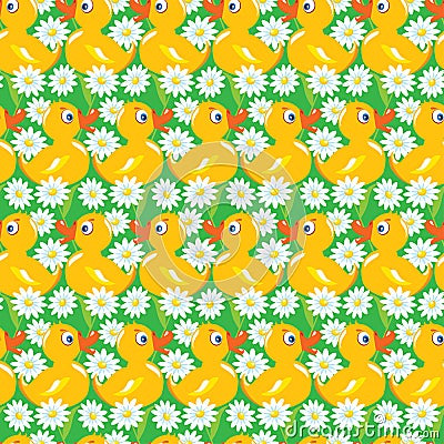 Seamless Pattern with yellow ducks, childish background Vector Illustration