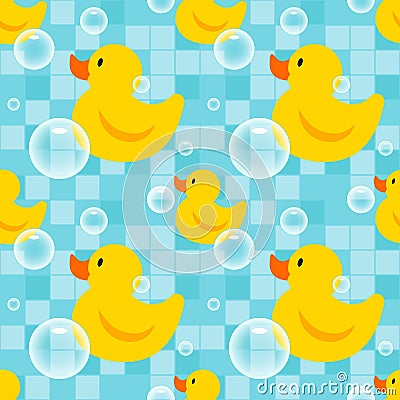 Seamless pattern with yellow rubber ducks Vector Illustration