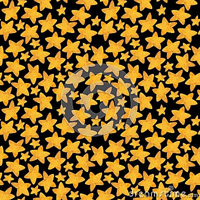 Seamless pattern of yellow star like cookies. Watercolor illustration Stock Photo
