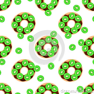 Seamless pattern with yummy donuts and fresh kiwi. Stock Photo