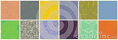 Seamless patterns, abstract organic lines color backgrounds set. Biological patterns with yellow, purple and blue memphis dots Vector Illustration