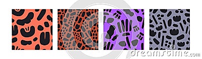 Seamless patterns with abstract shapes in 90s style. Retro fashion background designs. Bright endless repeating prints Vector Illustration