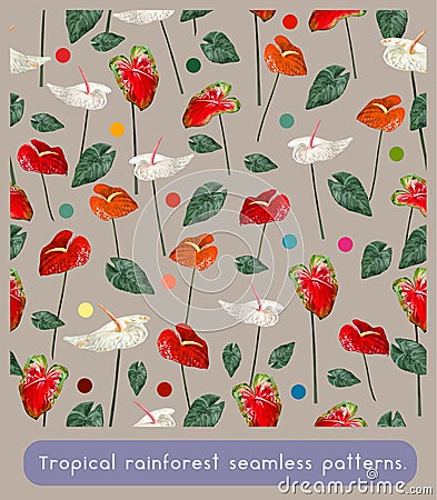 Seamless patterns art of tropical rainforest flowers Vector Illustration
