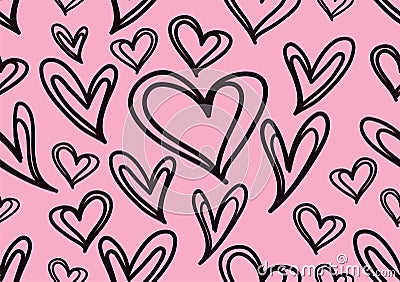 Seamless patterns with black hearts, Love background, heart shape vector, valentines day, texture, cloth, wedding wallpaper, paper Vector Illustration