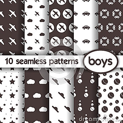 10 seamless patterns for boys Vector Illustration