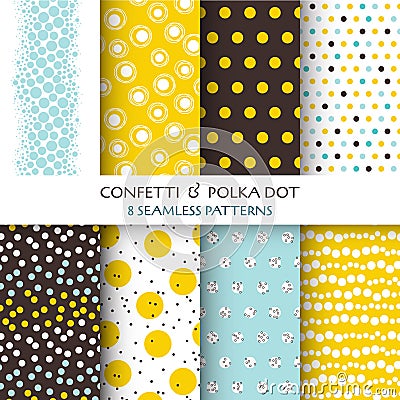 8 Seamless Patterns - Confetti and Polka Dot Vector Illustration