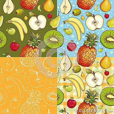 Seamless patterns with fruits Vector Illustration