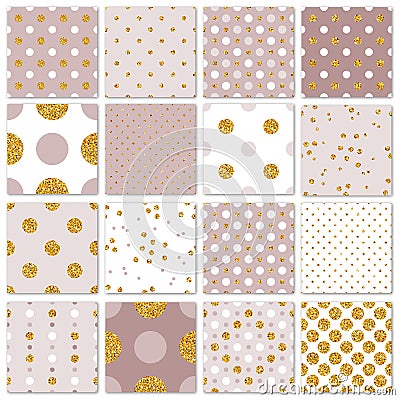 Seamless patterns gold polka dots set Vector Illustration