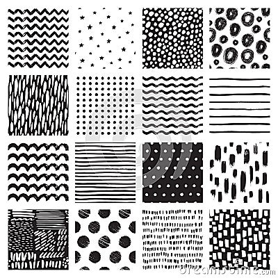 Seamless patterns with hand drawn scribble and spot. Black and white abstract background. Vector texture. Vector Illustration